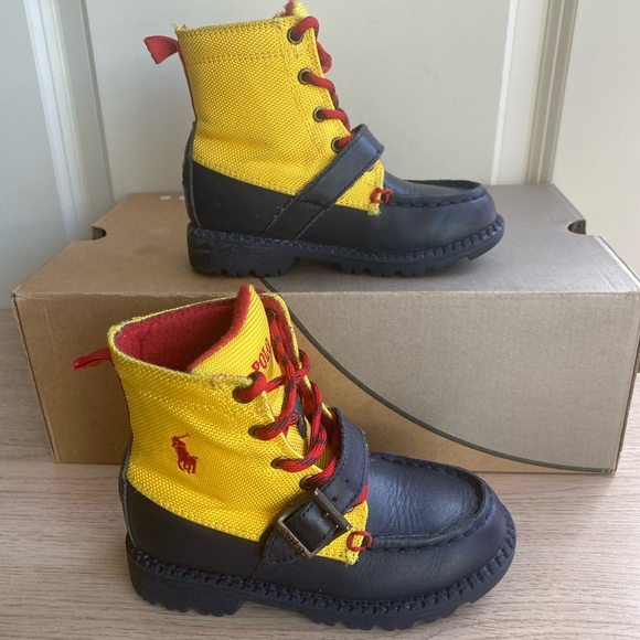 Polo Toddler Ranger Boots Yellow/ Navy Leather - SZ 9 C - Picture 8 of 13